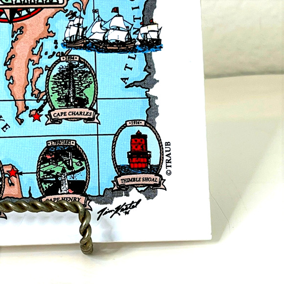 Vtg 90s Lighthouses of Virginia Trivet Map Tile Signed Tim Kastel ’96 © Traub - Picture 4 of 5